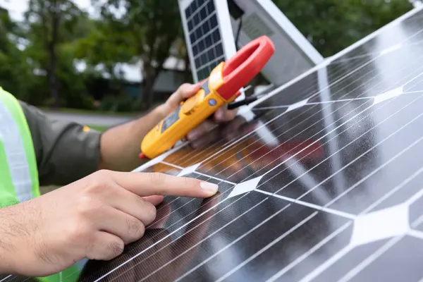 Técnico reparando placas solares